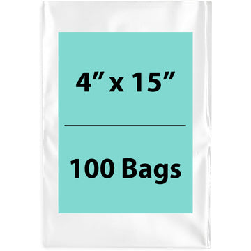 Clear Poly Bags Flat 4"X15" 1.5 Mil 100 Bags
